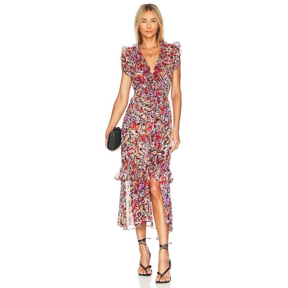 Misa Los Angeles Kidada Dress in Fire Flora Medium New Womens Midi - Picture 4 of 13